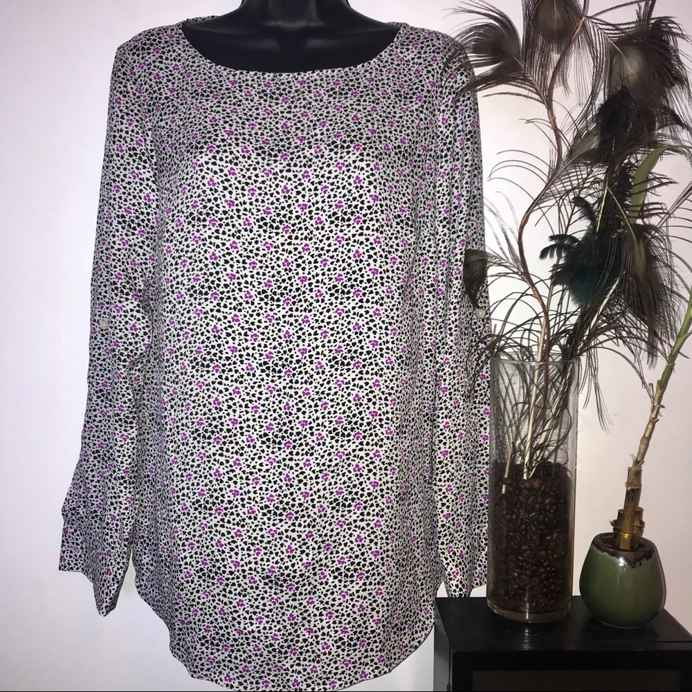 Ann Taylor Lavender, Black & White Printed Blouse